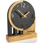 Schwarze Tischuhr aus Holz Eiche