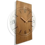 Geometrische Holzwanduhr, 40 cm, transparentes Zifferblatt