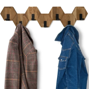 Wandgarderobe aus Eichenholz Hexagon 77cm (1)