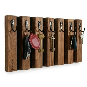 Wooden Key, Clothes, and Towel Rack SLATS 40 cm Brown