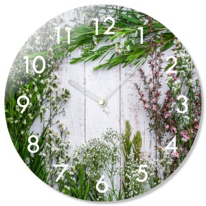Wanduhr aus Glas Kräuter 30cm