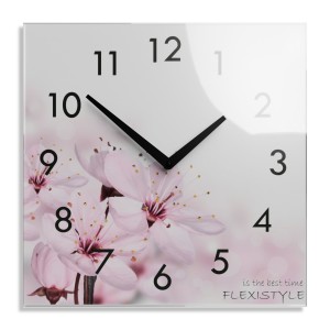Wanduhr aus Glas  BLÜHENDE BLUMEN
