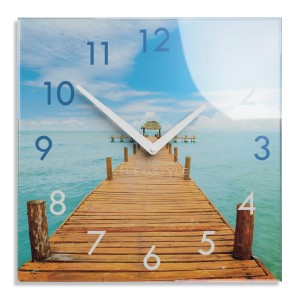 Quadratische Glasuhr Urlaubserinnerungen