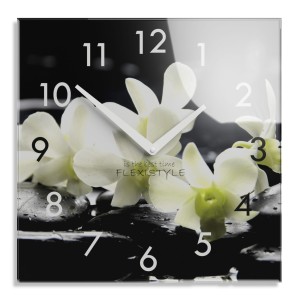 Wanduhr aus Glas WEIßE BLUMEN