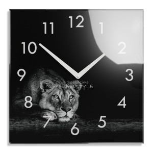 Quadratische Wanduhr aus Glas Löwe