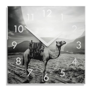 Quadratische Wanduhr aus Glas Kamel