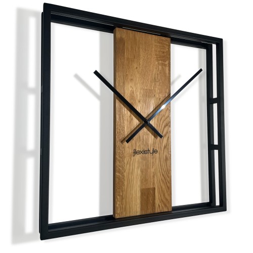 Zegar kwadratowy dębowy LOFT SQUARE metal 50cm