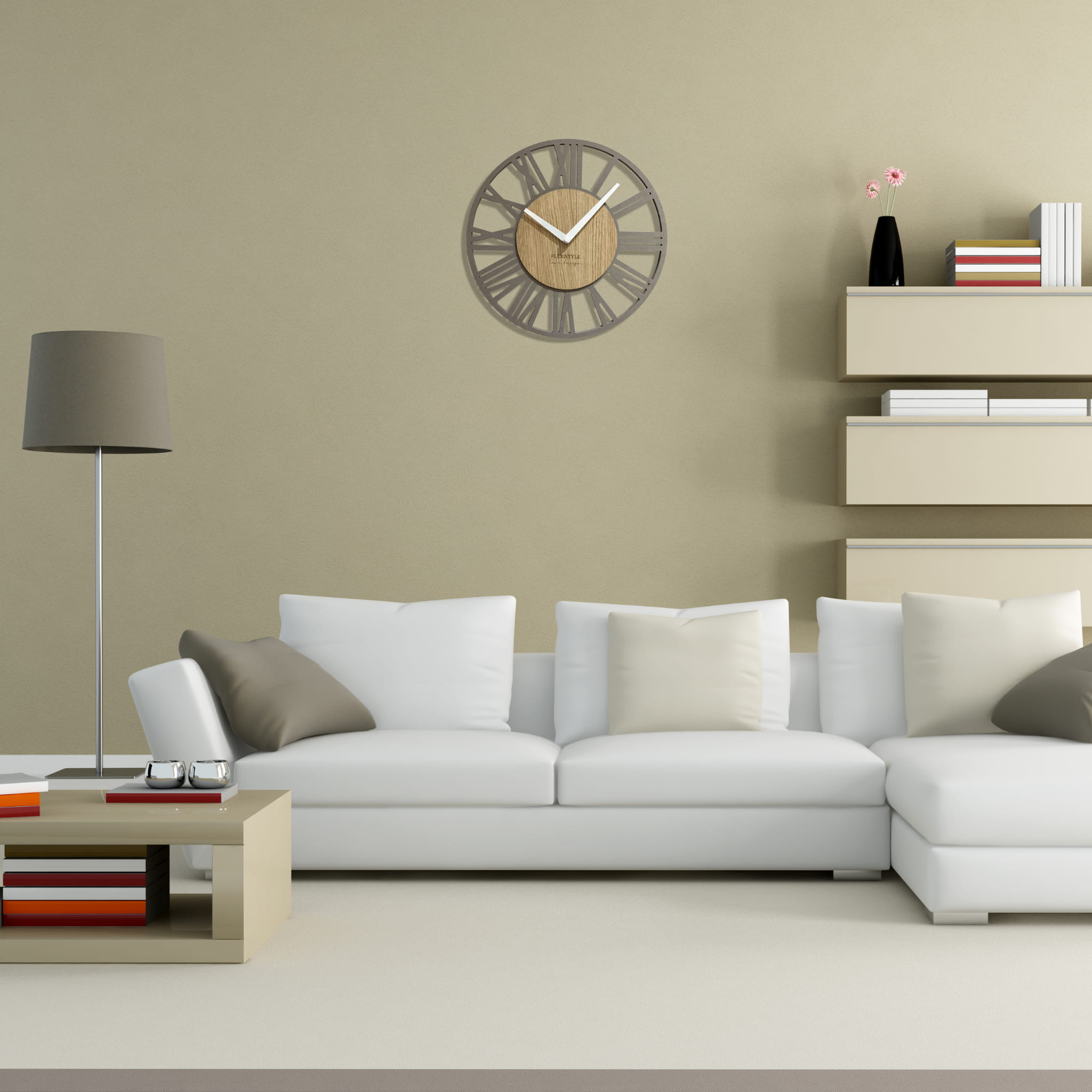 Grey wall clock with roman numerals